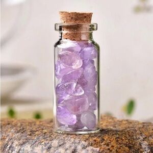 ONE Glass Wishing Jars with Crystal Chips inside with a Cork Lids- Anthropology